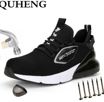 QUHENG Men's Outdoor Steel Toe Protective Anti Smashing Work Shoes Summer Air Mesh Construction Safety Plus Size Free Shipping
