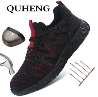 QUHENG Men's Safety Shoes Men Boots Steel Toe Anti-smashing Puncture-Proof Boots Outdoor Short Boots Breathable Mesh Breathable