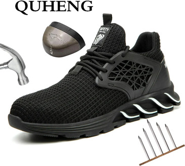 QUHENG Men Safety Shoes Boots Breathable Work Shoes Air Mesh Lightweight Breathable Sneakers Breathable Mesh Casual Big Size 48