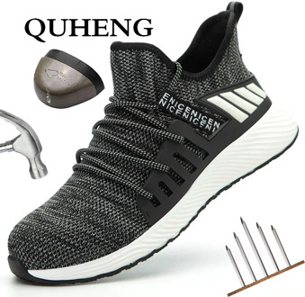 QUHENG Men Safety Shoes Boots Breathable Work Shoes Air Mesh Ultra-light Soft Bottom Casual Steel Toe Anti-smashing Outdoor 48