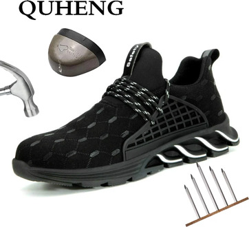 QUHENG Men Safety Shoes Boots Breathable Work Shoes Construction SafetyBreathable Mesh Deodorant Big Size Sneakers Free Shipping