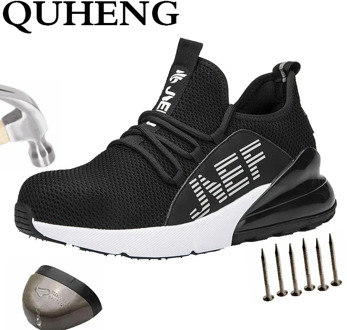 QUHENG Men Safety Work Shoes Boots Anti-smashing Deodorant All Season Men and Women Breathable Outdoor Mesh Sneakers Big Size 48