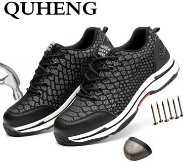 QUHENG Men Steel Toe Safety Shoes Anti-smashing Puncture-Proof Steel Mid Sole Lightweight All Season Safety Shoes Free Shipping