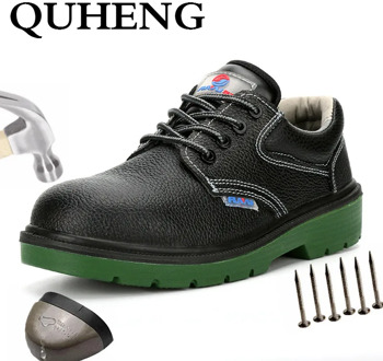 QUHENG Men Steel Toe Safety Shoes Genuine Leather Protective Toe Cap Anti-smashing Indestructible Men's Work Shoes Free Shipping