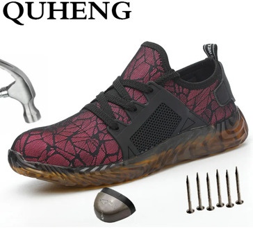 QUHENG Men Work safety shoes Anti-smashing Puncture-Proof Steel Toe Safety Boots Lightweight Comfort Sneakers Free shipping