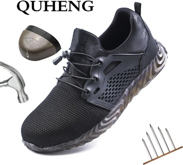 QUHENG Outdoor Men And Women Safety Boots Men Breathable Shoes Air Mesh Ultra-light Soft Bottom New Design Deodorant Big Size 48