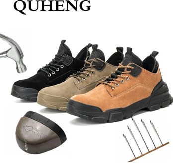 QUHENG Outdoor Sneakers Puncture Proof Boots Comfortable Industrial Shoes Men's Steel Toe Work Safety Shoes Casual Breathable