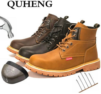 QUHENG Puncture Proof Safety Men's Shoes Wear-resisting Portable Industrial Shoes Security Steel Toe Comfortable Work Boots