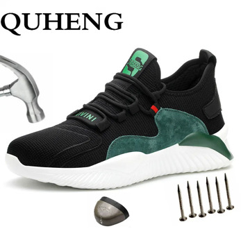 QUHENG Safety Work Boots Shoes For Men Breathable Mesh Steel Toe Anti-smashing Breathable Safety Boots Plus Size Free shipping