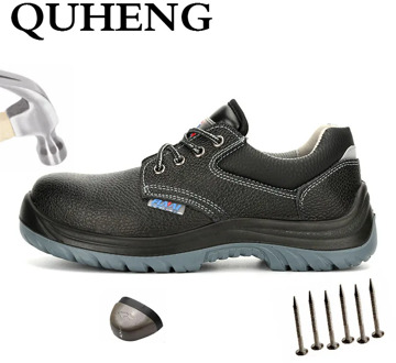 QUHENG Safety Work Boots Shoes for Men Construction Safety Steel Toe Cap Winter Genuine Leather ProtectiveShoes Free Shipping