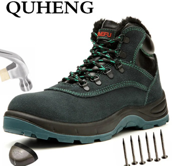 QUHENG Safety Work Boots Shoes for Men Protective Working Safety Steel Toe Anti-smashing New Design Winter Shoes Dropshipping