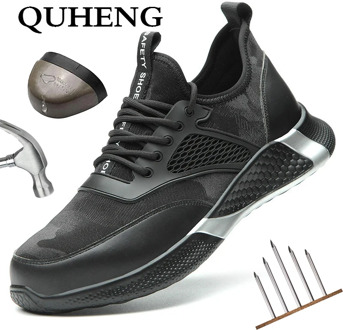 QUHENG Safety Work Shoes for Men Steel Toe Cap Anti-smashing Working Boots All Season Breathable Outdoor Safety Shoes Big Size