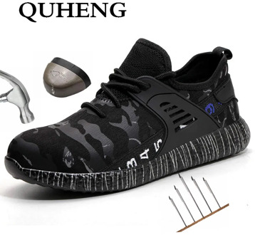 QUHENG Safety Work Shoes for Men Steel Toe Cap Anti-smashing Working Boots Casual Protective Puncture-Proof Big Size 48 Outdoor
