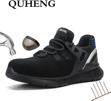 QUHENG Safety Work Shoes For Men Steel Toe Cap Anti-smashing Working Boots Construction Safety Lightweight SneakersFree shipping