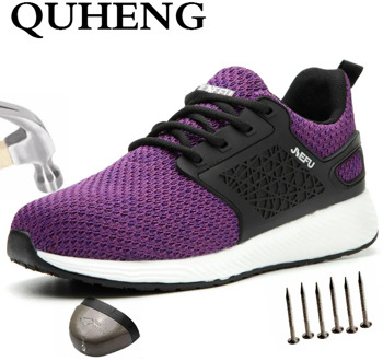 QUHENG Safety Work Shoes For Men Steel Toe Cap Anti-smashing Working Boots New Design Anti-static Mesh Sneakers Free shipping