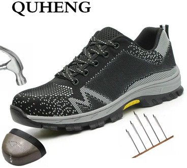 QUHENG SafetyWork Shoes for Men Steel Toe Cap Anti-smashingWorking Boots Casual Protective Puncture-Proof Air Mesh Free Shipping