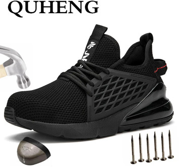 QUHENG Summer Breathable Safety Work Shoes Comfort Air Mesh Steel Toe Anti-smashing Men and Women Casual Sneakers Big Size 48