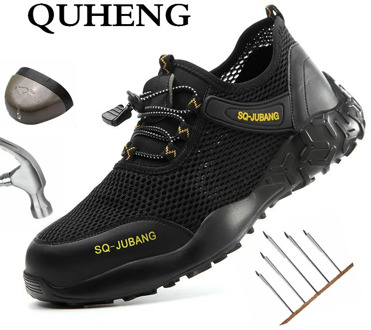 QUHENG Work Boots Portable Industrial Shoes Puncture Proof Wear-resisting Safety Men's Shoes Security Steel Toe Comfortable