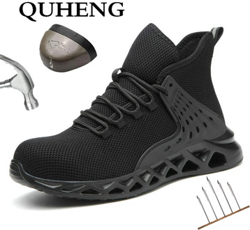 QUHENG Work Safety Shoes for Men Summer Breathable Boots Working Steel Toe Anti-Smashing Construction Safety Work Sneakers