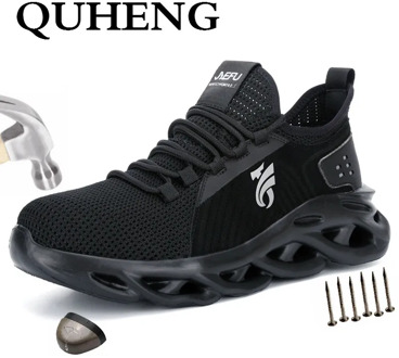 QUHENG Work Safety Shoes Men Anti-slippery Work Boots Outdoor Plus Size Mesh Sneakers All Season Indestructible Free Shipping