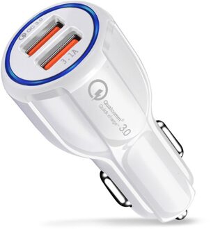 Quick Charge 3.0 Charger Qc 3.0 5V 9V 12V Dual Usb Auto Opladen Snelle Oplader Mobiele Telefoon universele Led Light Auto Aansteker Slot wit
