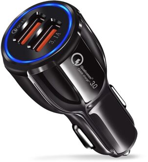Quick Charge 3.0 Charger Qc 3.0 5V 9V 12V Dual Usb Auto Opladen Snelle Oplader Mobiele Telefoon universele Led Light Auto Aansteker Slot zwart
