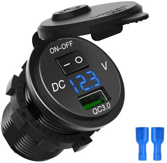 Quick Charge 3.0 USB Car Charger Socket Digitale Display Voltmeter USB Charger Socket met AAN-UIT Schakelaar voor Auto motorfiets ATV Blauw