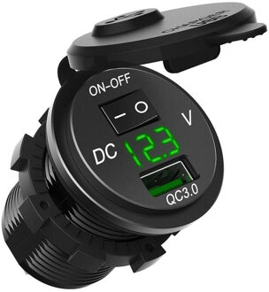 Quick Charge 3.0 USB Car Charger Socket Digitale Display Voltmeter USB Charger Socket met AAN-UIT Schakelaar voor Auto motorfiets ATV Groen