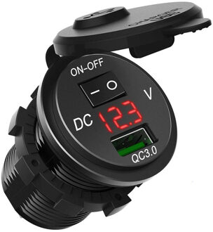 Quick Charge 3.0 USB Car Charger Socket Digitale Display Voltmeter USB Charger Socket met AAN-UIT Schakelaar voor Auto motorfiets ATV rood