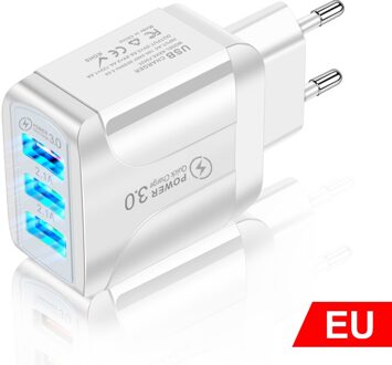 Quick Charge 3.0 Usb Lader Adapter Voor Iphone 11 Pro Max Xiaomi Eu Plug 3 Poorten Usb QC3.0 Snel Opladen mobiele Telefoon Oplader wit EU