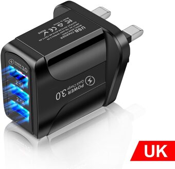 Quick Charge 3.0 Usb Lader Adapter Voor Iphone 11 Pro Max Xiaomi Eu Plug 3 Poorten Usb QC3.0 Snel Opladen mobiele Telefoon Oplader zwart UK