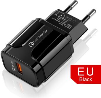 Quick Charge 3.0 USB Lader Snel Opladen Draagbare Mobiele Telefoon Oplader Voor iPhone Samsung Xiaomi Huawei QC 3.0 Charger Adapter zwart lader EU