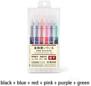 Quick Droge Gel Ink Rollerball Pen Zwart Blauw Rood Groen Paars Roze 0.5Mm Naald Tip Gekleurde Pennen Voor Journaling schilderen Doodling 6 kleuren