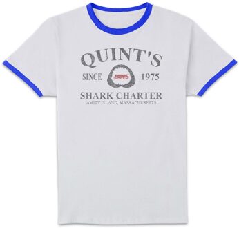 Quint's Shark Charter Unisex Ringer T-Shirt - White/Navy - L Wit