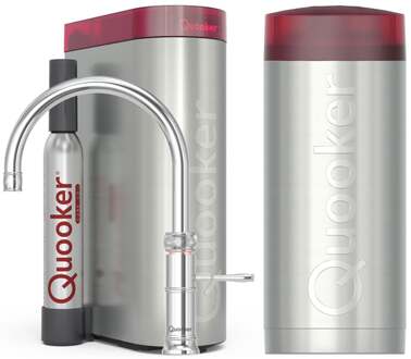 Quooker Classic Fusion Round Keukenkraan Set - Kokend Warm- en Koud Water - Chroom - Inclusief COMBI Reservoir & CUBE - Direct Gekoeld Bruisend Water