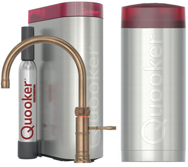 Quooker Classic Fusion Round Keukenkraan Set - Kokend Warm- en Koud Water - Messing Patina - Inclusief COMBI Reservoir & CUBE - Direct Gekoeld Bruisend Water