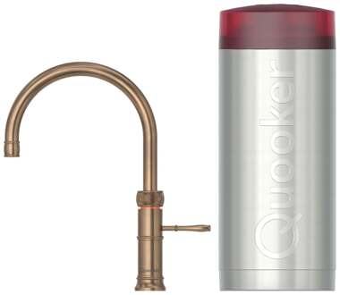 Quooker Classic Fusion Round Keukenkraan Set - Kokend Warm- en Koud Water - Messing Patina - Inclusief COMBI Reservoir