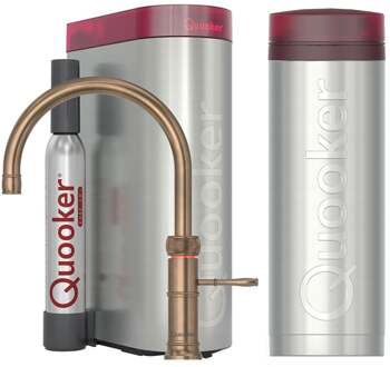 Quooker Classic Fusion Round Keukenkraan Set - Kokend Warm- en Koud Water - Messing Patina - Inclusief PRO3 Reservoir & CUBE - Direct Gekoeld Bruisend Water