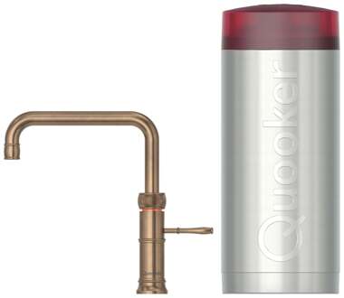 Quooker Classic Fusion Square Keukenkraan Set - Kokend Warm- en Koud Water - Messing Patina - Inclusief COMBI+ Reservoir