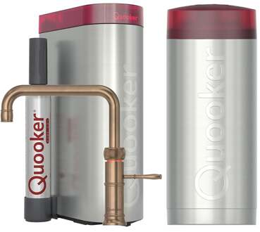 Quooker Classic Fusion Square Keukenkraan Set - Kokend Warm- en Koud Water - Messing Patina - Inclusief COMBI Reservoir & CUBE - Direct Gekoeld Bruisend Water