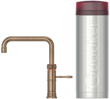 Quooker Classic Fusion Square Keukenkraan Set - Kokend Warm- en Koud Water - Messing Patina - Inclusief PRO3 Reservoir