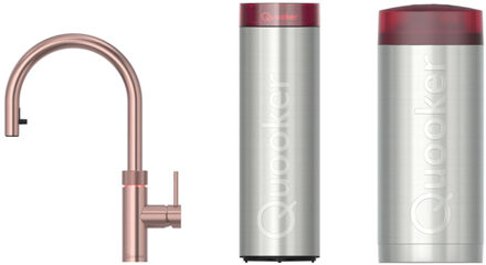 Quooker flex kokendwaterkraan - draaibare & uittrekbare uitloop - Combi+ incl. Cube reservoir - Warm / kokend / bruisend / gefilterd water - Rosé koper 22+XRCO-CUBE