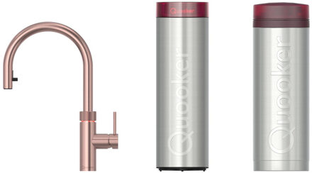 Quooker flex kokendwaterkraan - draaibare & uittrekbare uitloop - PRO3 incl. Cube reservoir - Warm / kokend / bruisend / gefilterd water - Rosé koper 3XRCO-CUBE