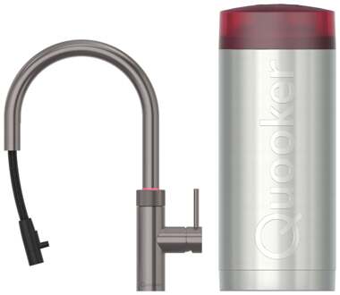 Quooker Flex Round Keukenkraan Set - Kokend Warm- en Koud Water - Uittrekbare Slang - Gunmetal - Inclusief COMBI+ Reservoir