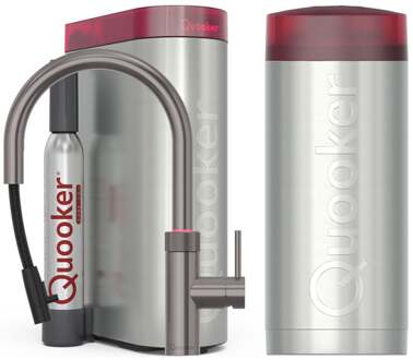 Quooker Flex Round Keukenkraan Set - Kokend Warm- en Koud Water - Uittrekbare Slang - Gunmetal - Inclusief COMBI Reservoir & CUBE - Direct Gekoeld Bruisend Water