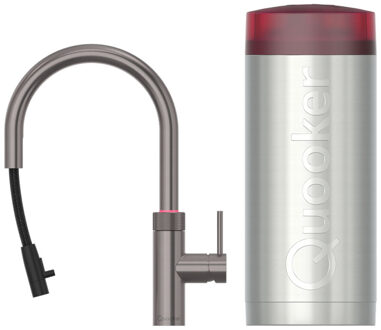 Quooker Flex Round Keukenkraan Set - Kokend Warm- en Koud Water - Uittrekbare Slang - Gunmetal - Inclusief COMBI Reservoir