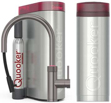 Quooker Flex Round Keukenkraan Set - Kokend Warm- en Koud Water - Uittrekbare Slang - Gunmetal - Inclusief PRO3 Reservoir & CUBE - Direct Gekoeld Bruisend Water