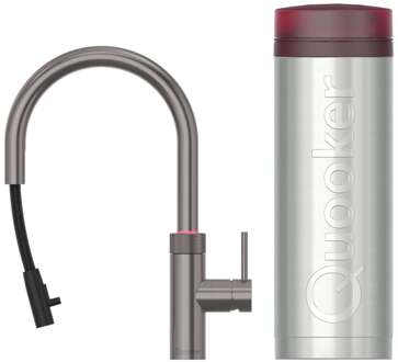 Quooker Flex Round Keukenkraan Set - Kokend Warm- en Koud Water - Uittrekbare Slang - Gunmetal - Inclusief PRO3 Reservoir