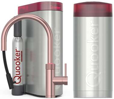 Quooker Flex Round Keukenkraan Set - Kokend Warm- en Koud Water - Uittrekbare Slang - Rosé Koper - Inclusief COMBI+ Reservoir & CUBE - Direct Gekoeld Bruisend Water