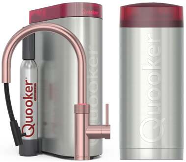 Quooker Flex Round Keukenkraan Set - Kokend Warm- en Koud Water - Uittrekbare Slang - Rosé Koper - Inclusief COMBI Reservoir & CUBE - Direct Gekoeld Bruisend Water
